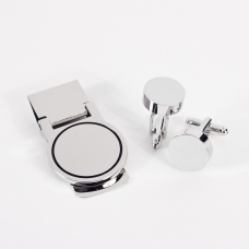 Circular Design Cufflink & Money Clip Set, Silver Plated.